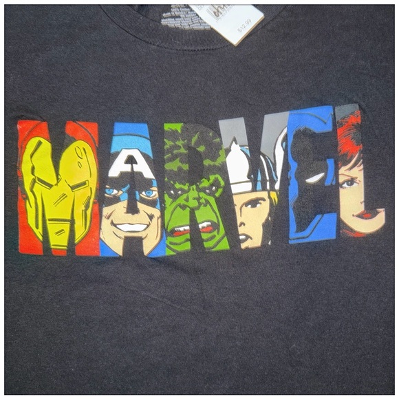 Marvel Black Tee with Colorful Character Graphics - Picture 6 of 6